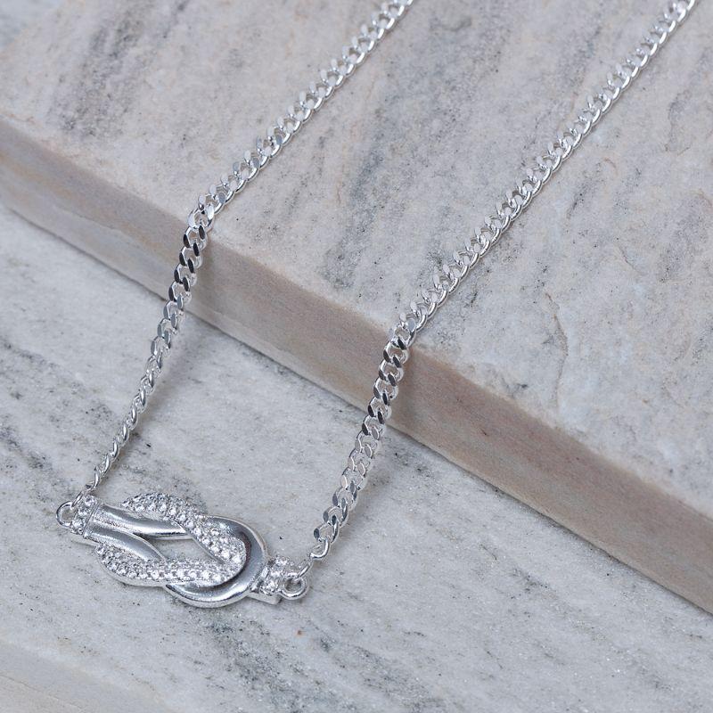 COLAR NÓ LUXO COM ZIRCÔNIAS CRISTAIS BANHO PRATA