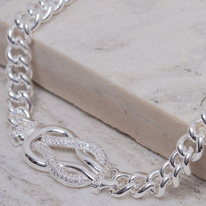 COLAR NÓ LUXO GROSSO CRAVEJADO COM ZIRCÔNIAS CRISTAIS BANHO PRATA