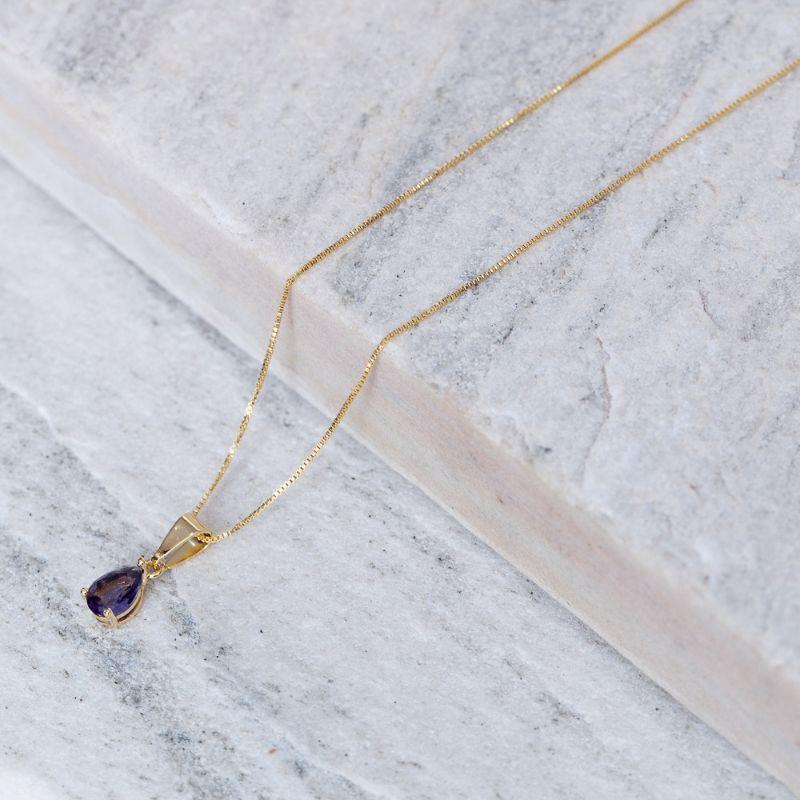 COLAR PONTO DE LUZ GOTINHA ROXA BANHO OURO 18K