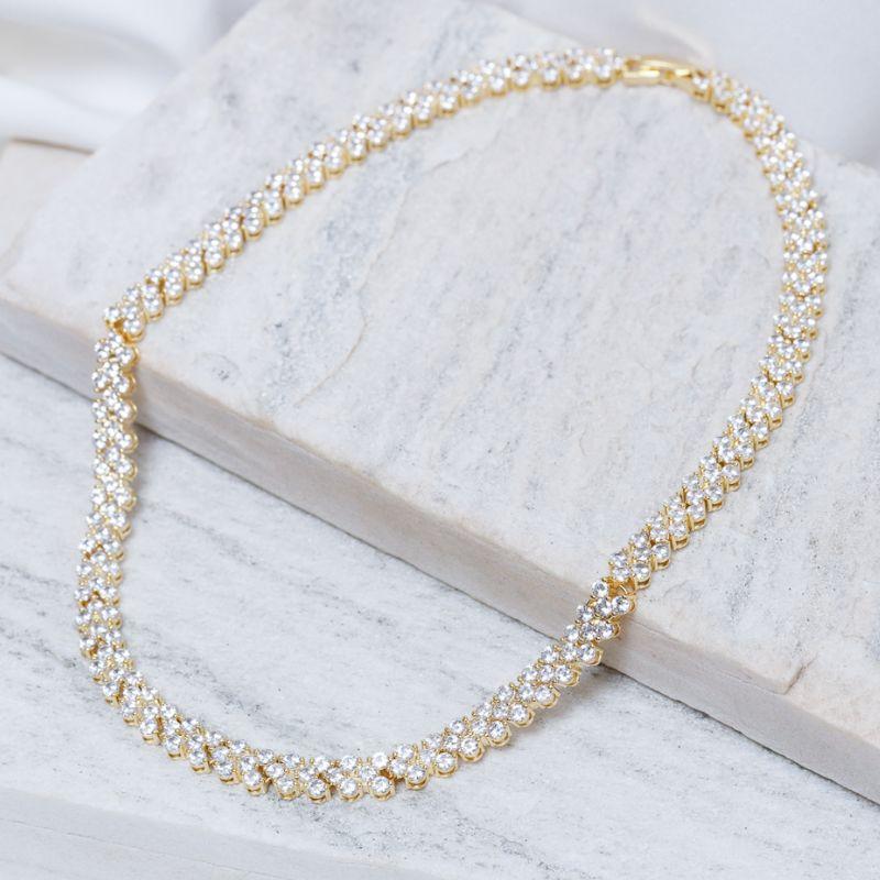 COLAR RIVIERA FLOR DE VERBENA CRISTAL BANHO OURO 18K