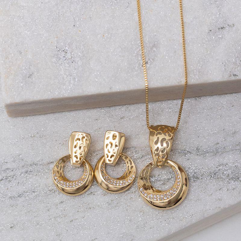 CONJUNTO FESTA CÍRCULO COM ZIRCÔNIAS BANHO OURO 18K