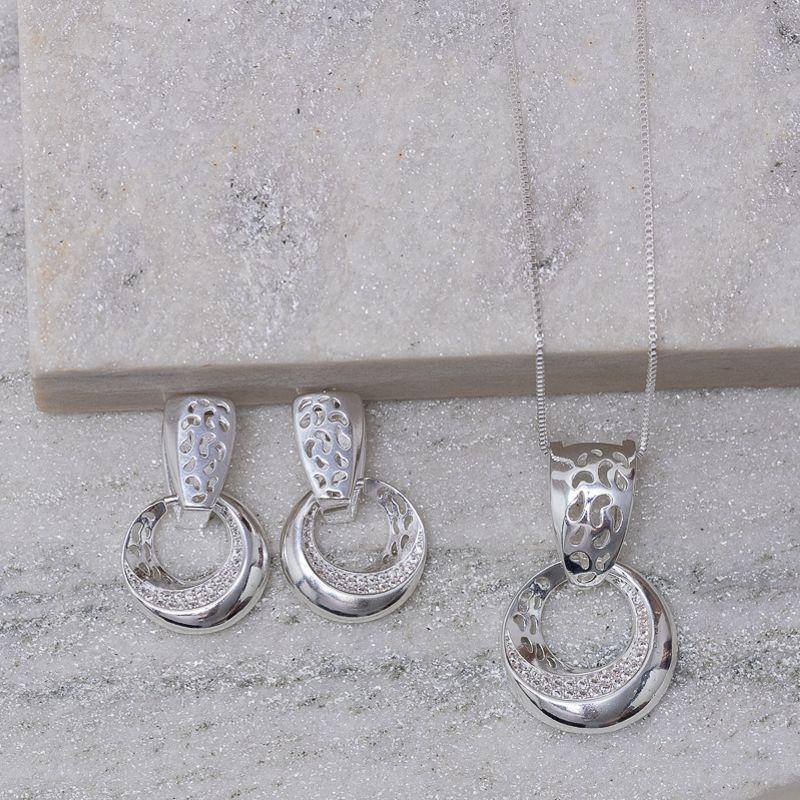 CONJUNTO FESTA CÍRCULO COM ZIRCÔNIAS BANHO PRATA