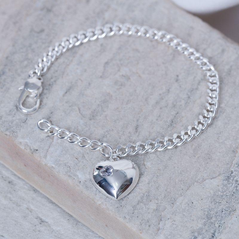 PULSEIRA CORAÇÃO LISO E COM PEDRA CRISTAL BANHO PRATA