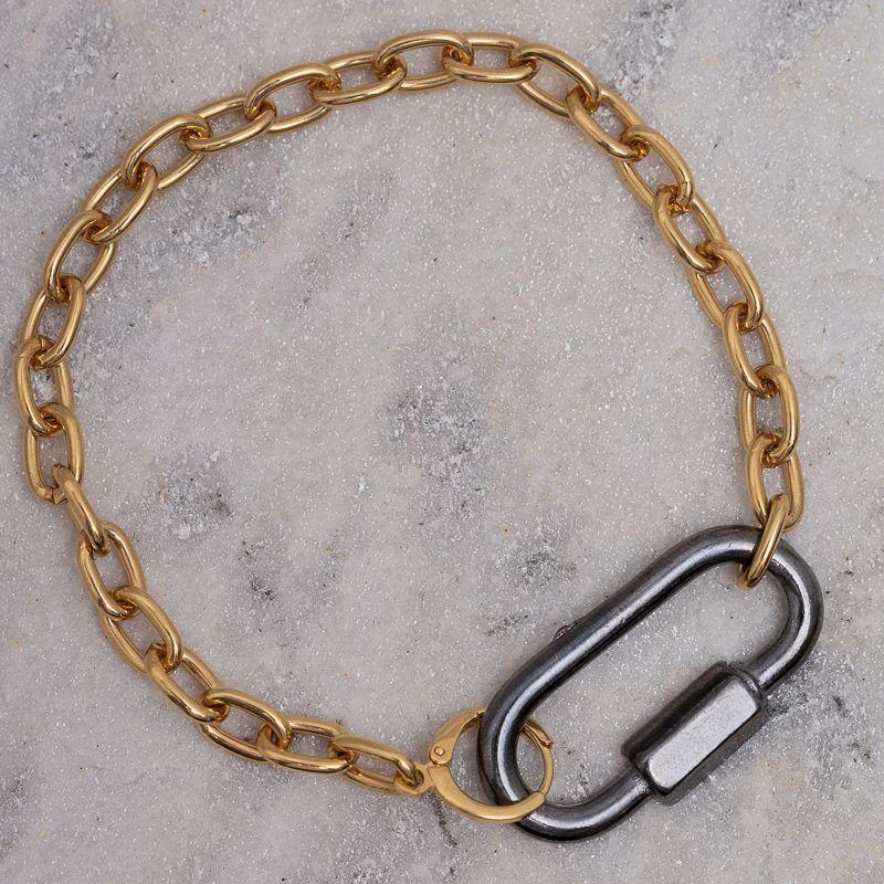 PULSEIRA CORRENTE FECHO CADEADO RÓDIO NEGRO BANHO OURO 18K