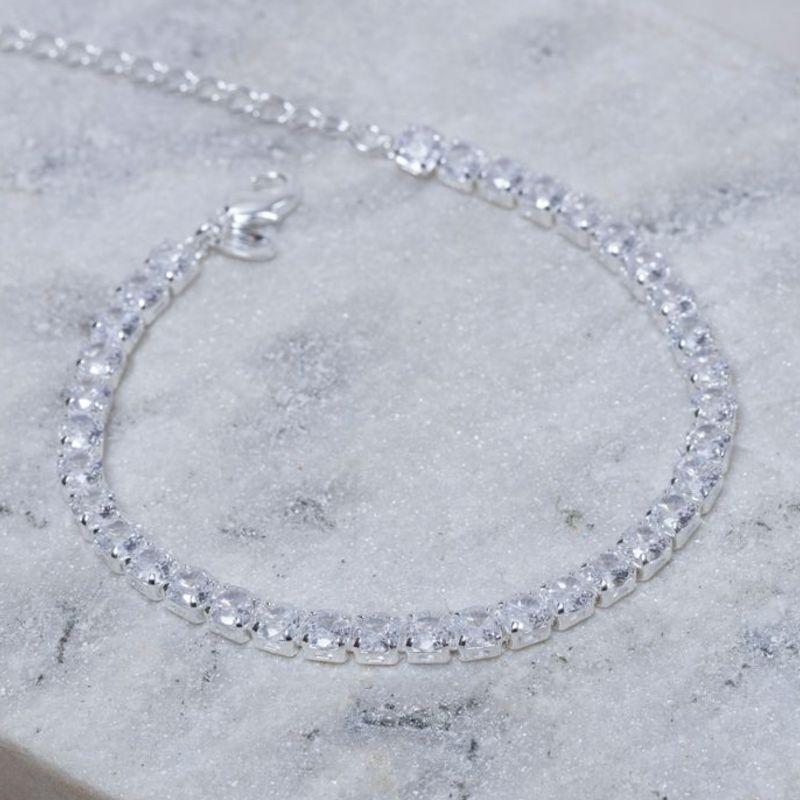 PULSEIRA RIVIERA COM ZIRCÔNIAS QUADRADAS CRISTAIS BANHO PRATA