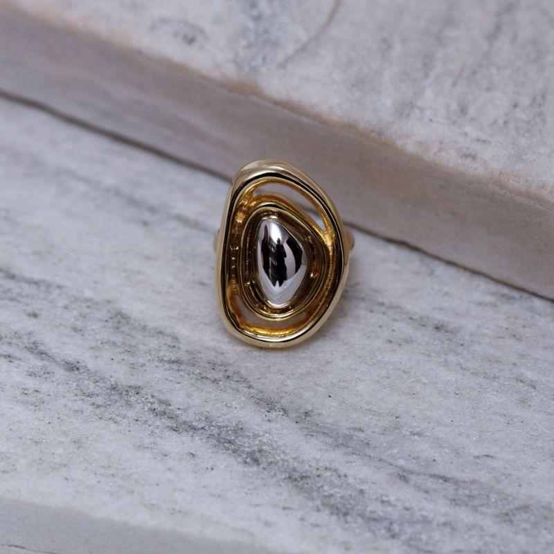 ANEL ORGÂNICO REGULÁVEL COM RÓDIO BRANCO BANHO OURO 18K