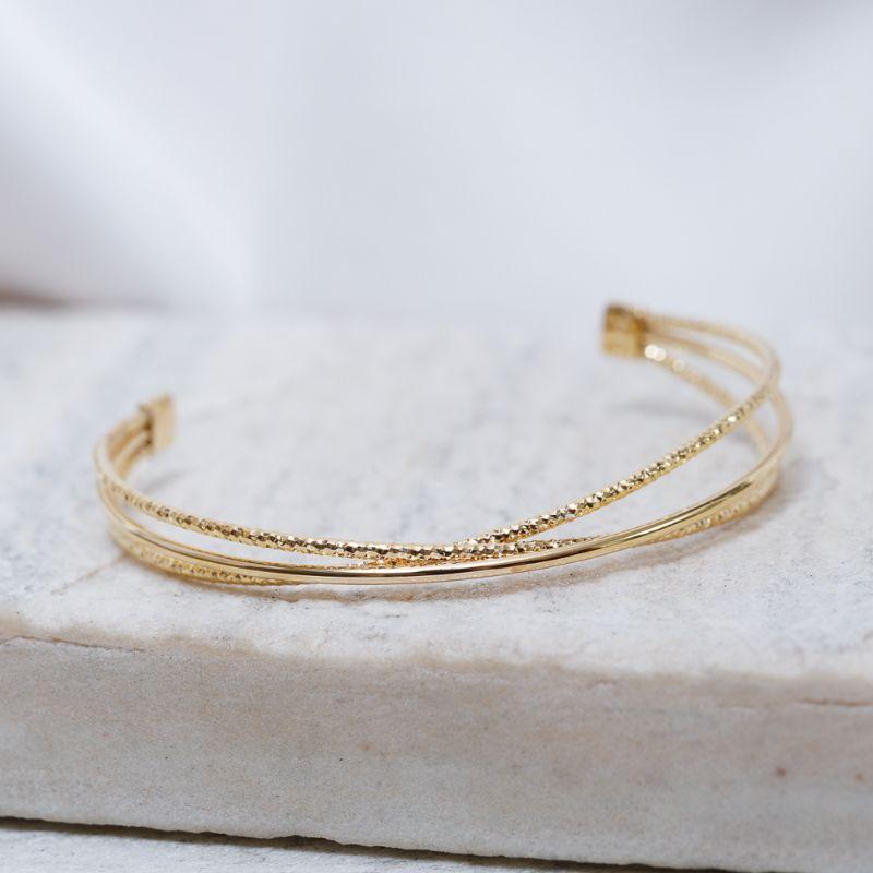 BRACELETE TRIPLO LISO E FOSCO BANHO OURO 18K