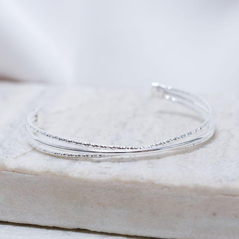 BRACELETE TRIPLO LISO E FOSCO BANHO PRATA