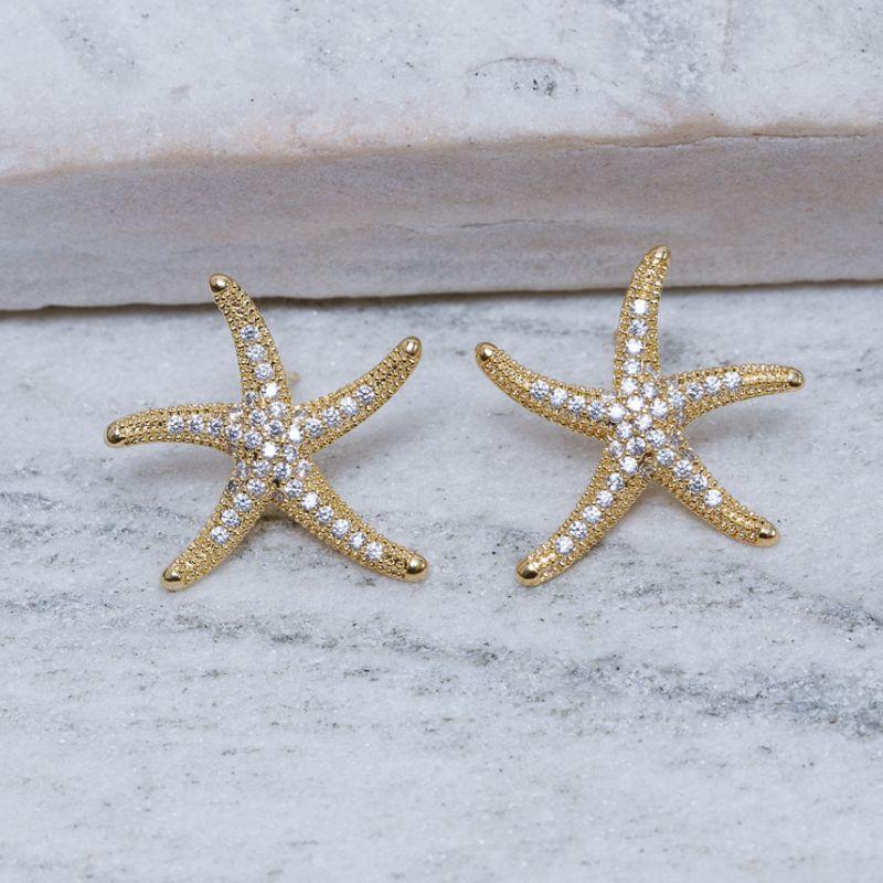 BRINCO ESTRELA DO MAR CRAVEJADA BANHO OURO 18K