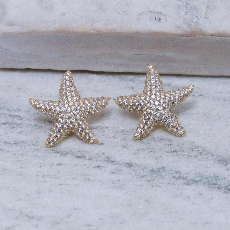 BRINCO ESTRELA DO MAR M CRISTAL BANHO OURO18K