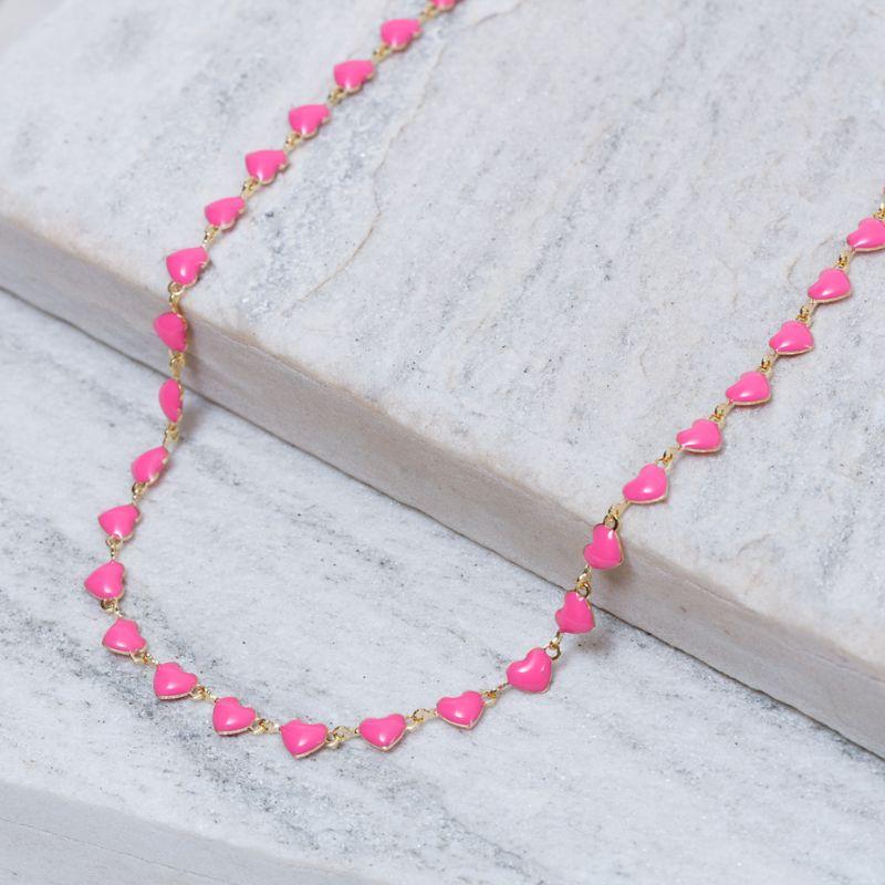 CHOKER CORAÇÕES ESMALTADOS PINK BANHO OURO 18K