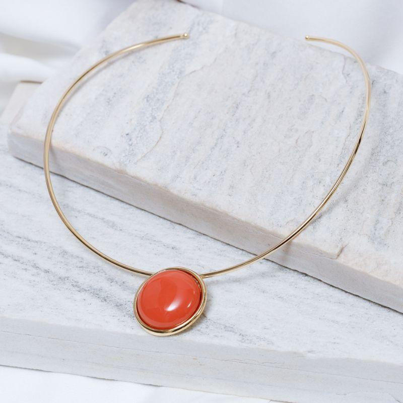 COLAR ARO COM PINGENTE REDONDO GOIABA BANHO OURO 18K