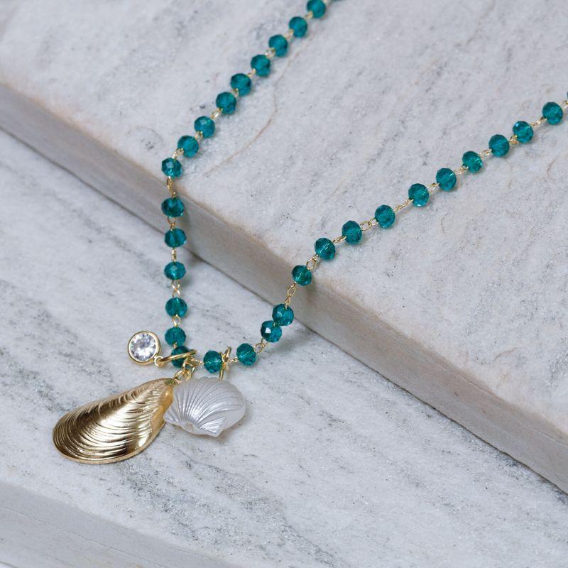 COLAR BOLINHAS VERDES COM PINGENTES DO MAR BANHO OURO 18K