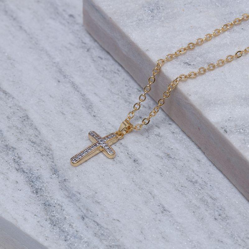 COLAR CRUZ PEQUENA COM ZIRCÔNIA CRISTAL BANHO OURO 18K