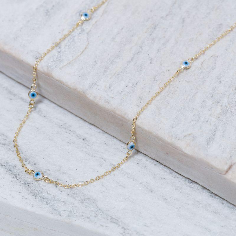 COLAR LONGO OLHO GREGO BANHO OURO 18K