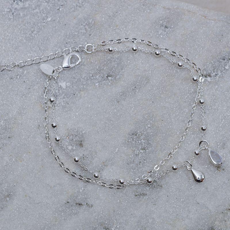 PULSEIRA CORRENTE DUPLA COM BOLINHAS E CRISTAL BANHO PRATA