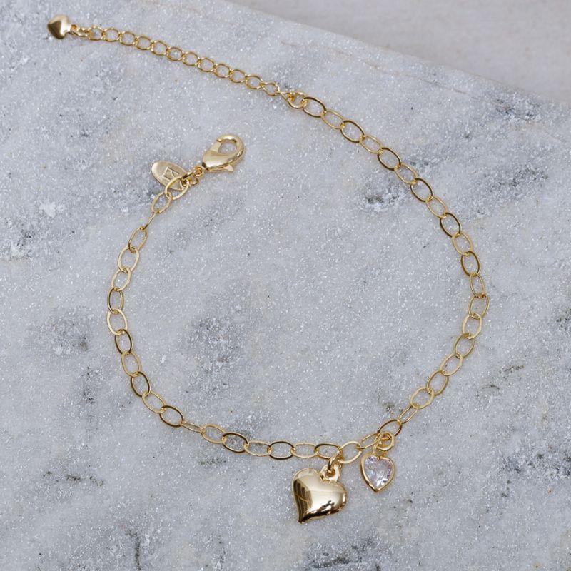 PULSEIRA DOIS CORAÇÕES BANHO OURO 18K