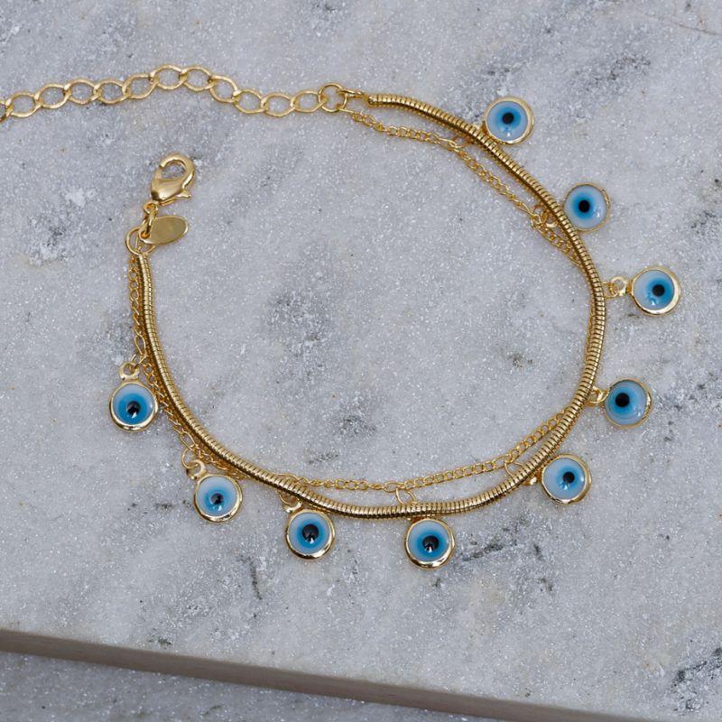 PULSEIRA OLHO GREGO DUPLA BANHO OURO 18K