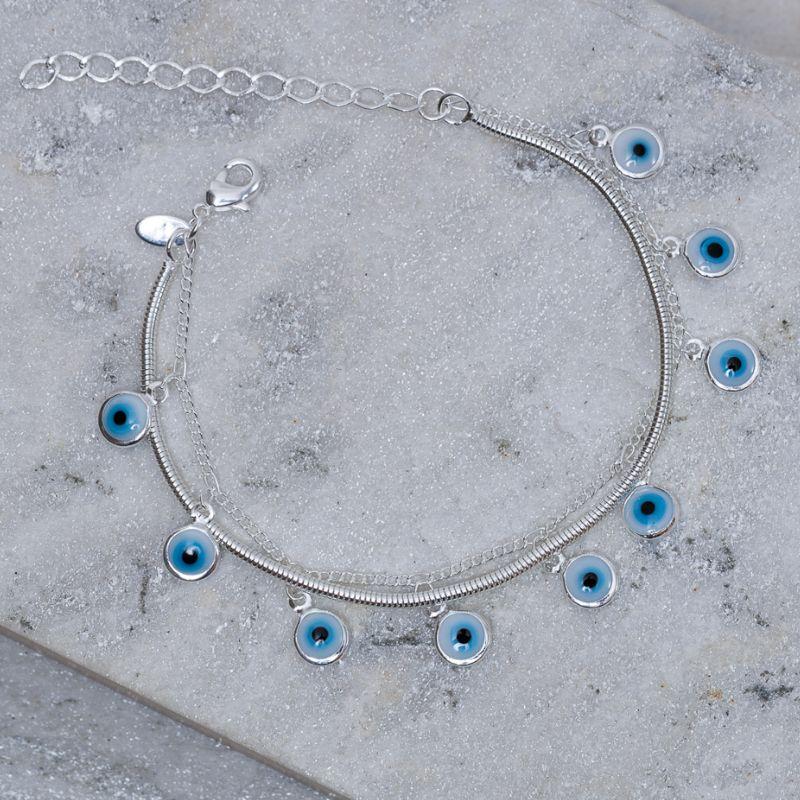 PULSEIRA OLHO GREGO DUPLA BANHO PRATA