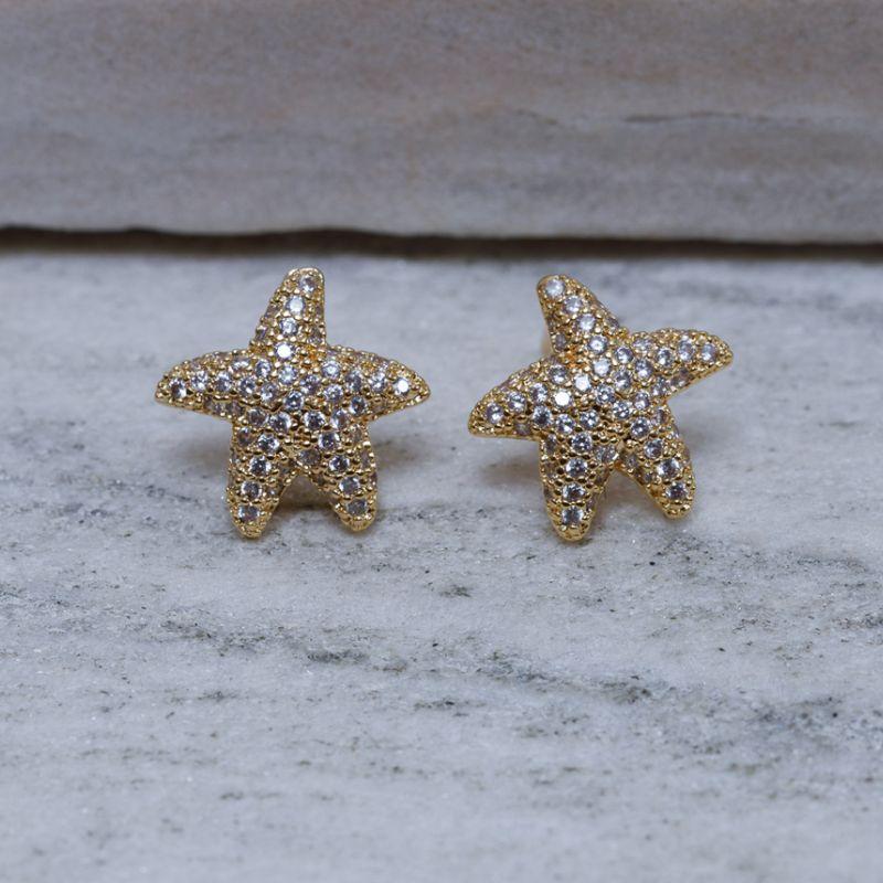 BRINCO ESTRELA DO MAR PP CRAVEJADO BANHO OURO 18K