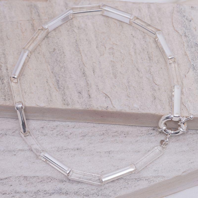 CHOKER ELO QUADRADO FECHO BOIA BANHO PRATA