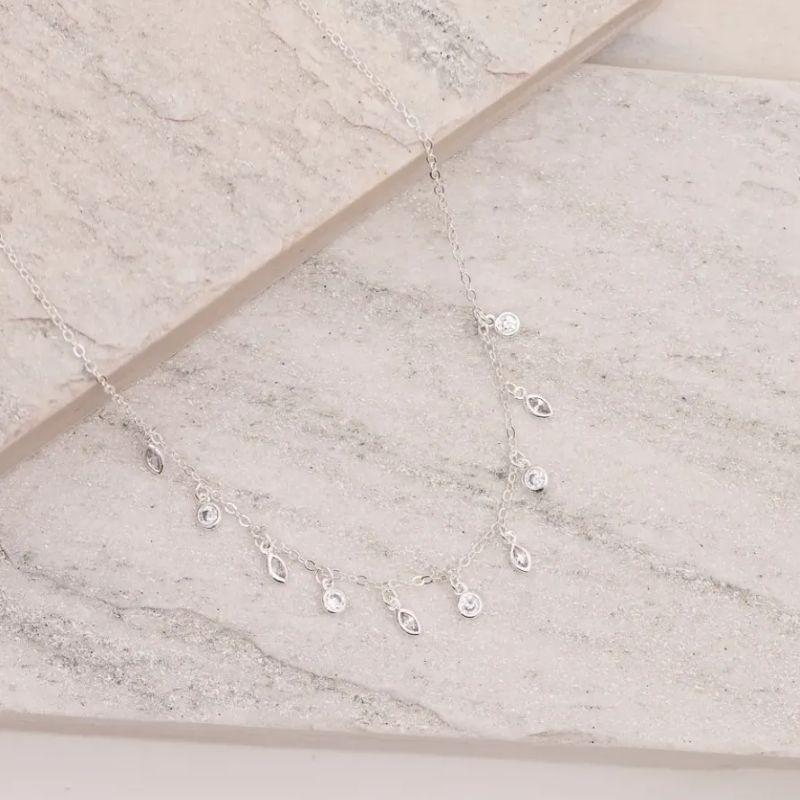 CHOKER ZIRCÔNIAS PENDURADAS BANHO PRATA