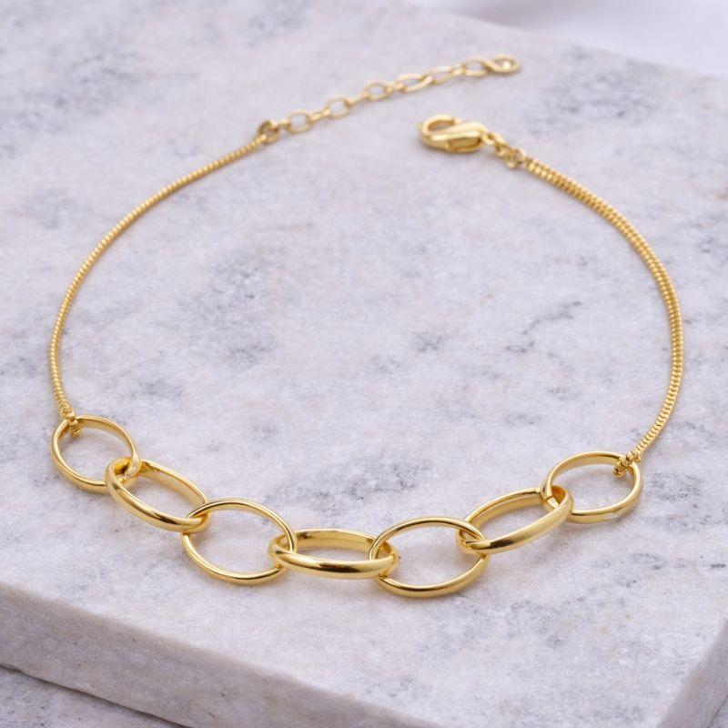 PULSEIRA ELOS OVAIS COM VENEZIANA BANHO OURO 18K