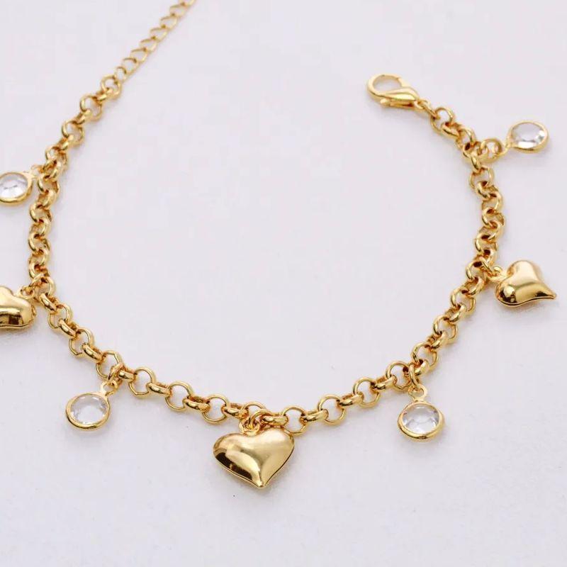 PULSEIRA PINGENTE  CORAÇÃO COM PINGENTE ZIRCÔNIA BANHO OURO 18K