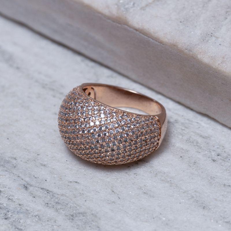 ANEL ABAULADO CRAVEJADO COM ZIRCÔNIAS BANHO ROSÉ