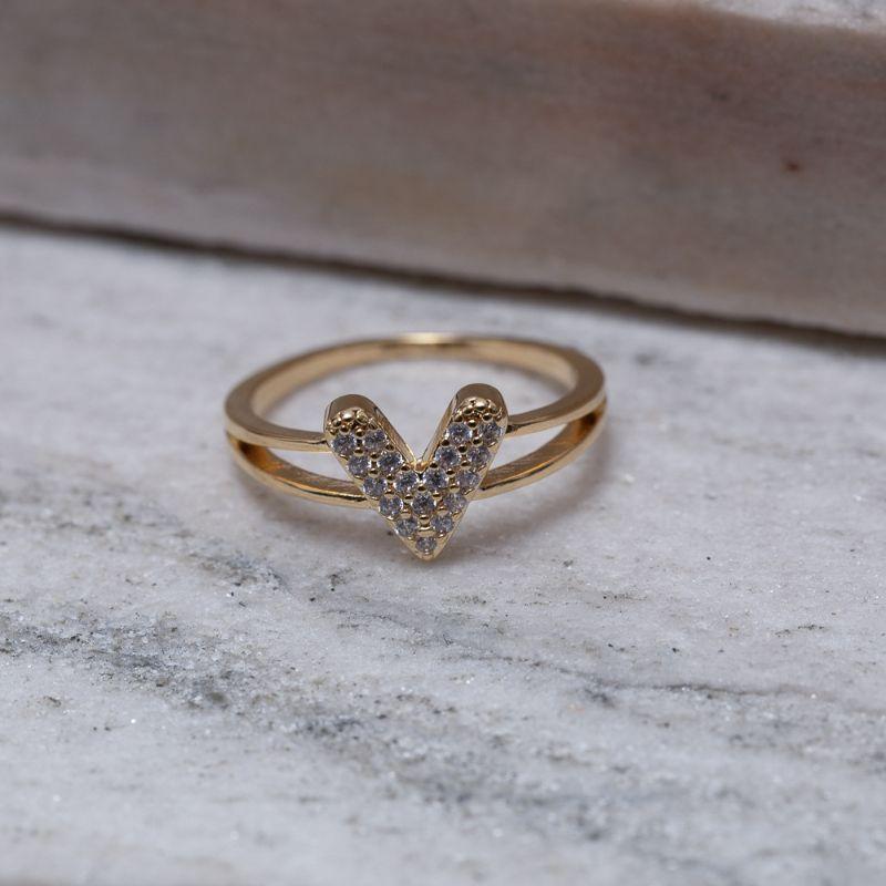 ANEL ARO DUPLO COM CORAÇÃO CRAVEJADO BANHO OURO 18K