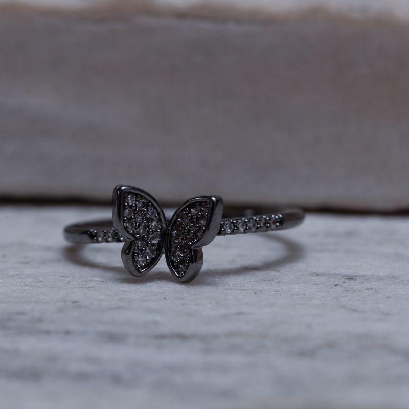 ANEL BORBOLETA COM ZIRCÔNIAS BANHO RÓDIO NEGRO