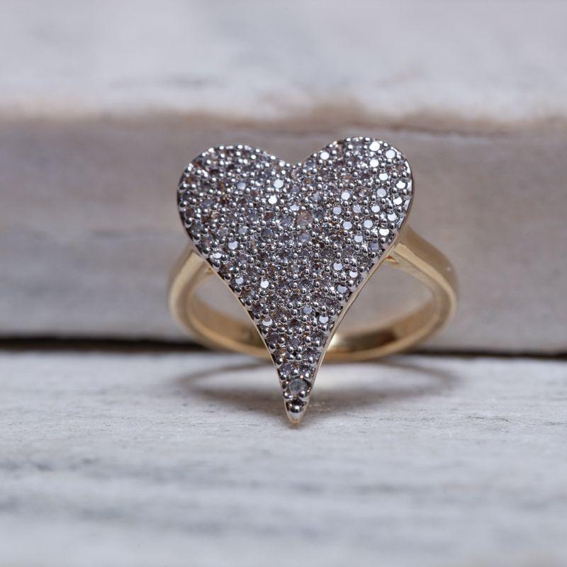 ANEL CORAÇÃO ALONGADO COM CANETA RÓDIO BRANCO BANHO OURO 18K