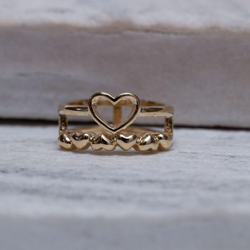 ANEL CORAÇÃO DUPLO BANHO OURO 18K