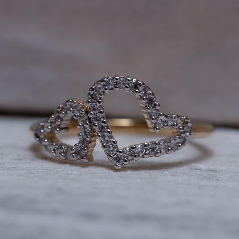 ANEL CORAÇÃO DUPLO COM RÓDIO BRANCO BANHO OURO 18K