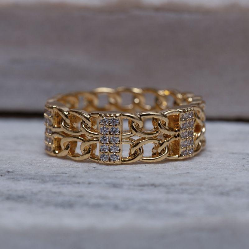 ANEL ELO GRUMET COM ZIRCÔNIAS CRISTAIS BANHO OURO18K