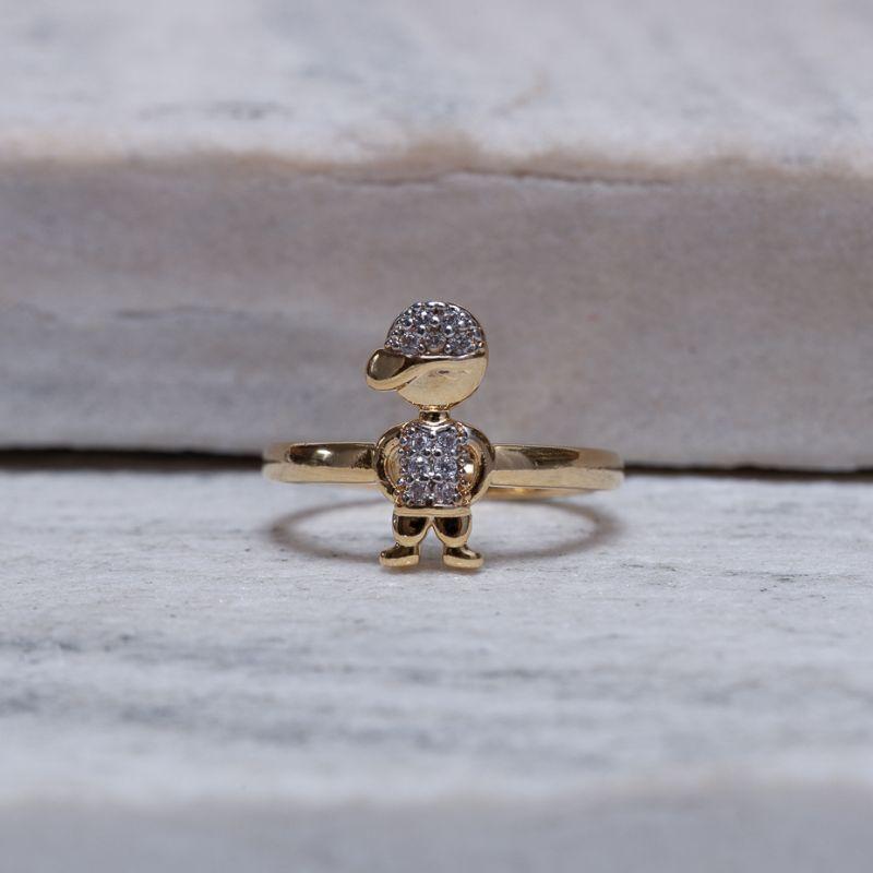 ANEL FILHOS MENINO COM ZIRCÔNIAS E RÓDIO BRANCO BANHO OURO 18K