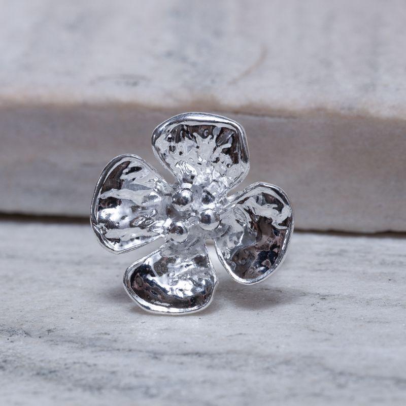 ANEL FLOR REGULÁVEL BANHO PRATA