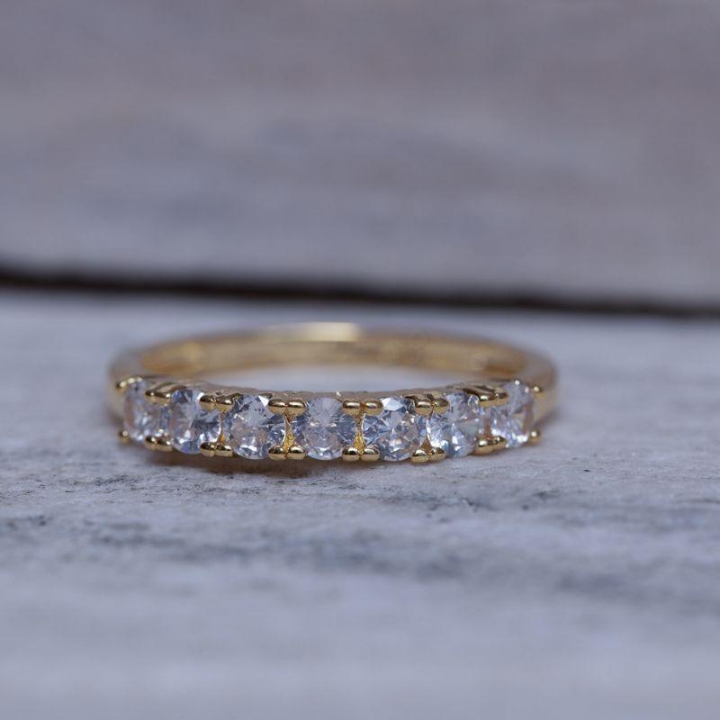 ANEL MEIA ALIANÇA ZIRCÔNIA CRISTAL BANHO OURO 18K