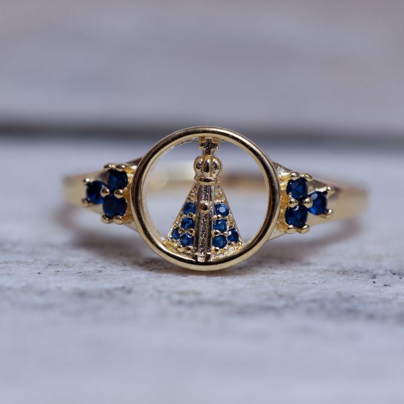 ANEL NOSSA SENHORA MANTO AZUL BANHO OURO 18K