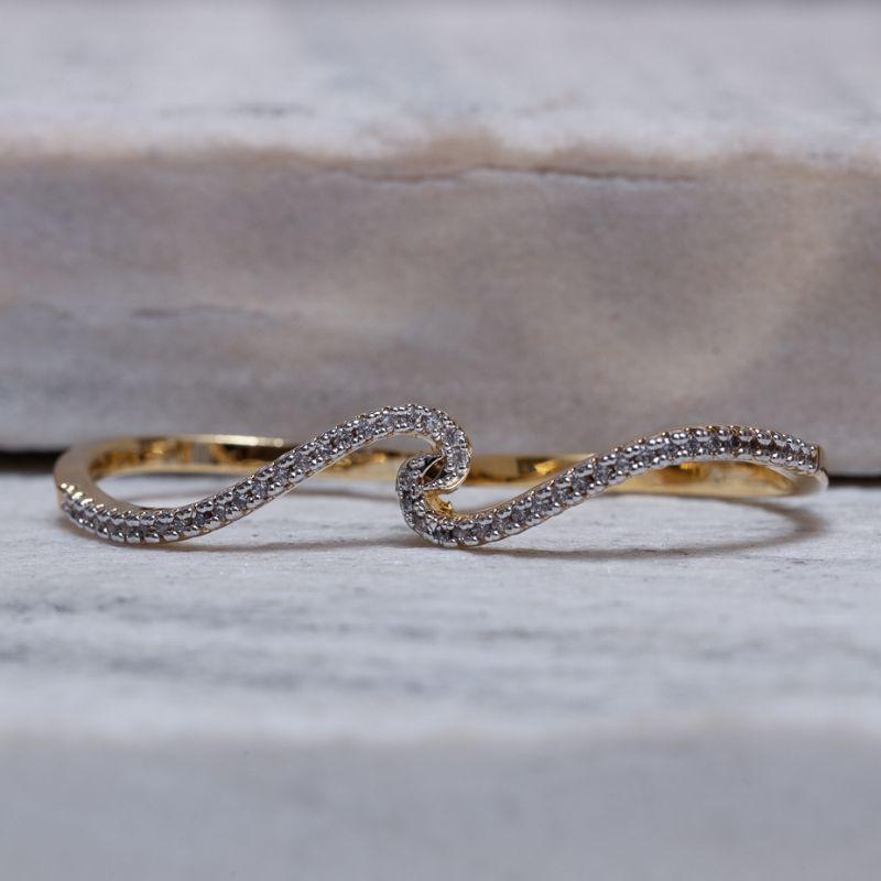 ANEL ONDA DO MAR COM ZIRCÔNIAS  BANHO OURO 18K