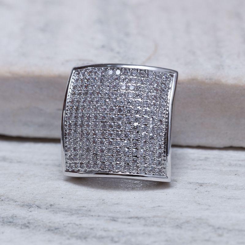 ANEL QUADRADO G CRAVEJADO COM ZIRCÔNIAS BANHO RÓDIO BRANCO