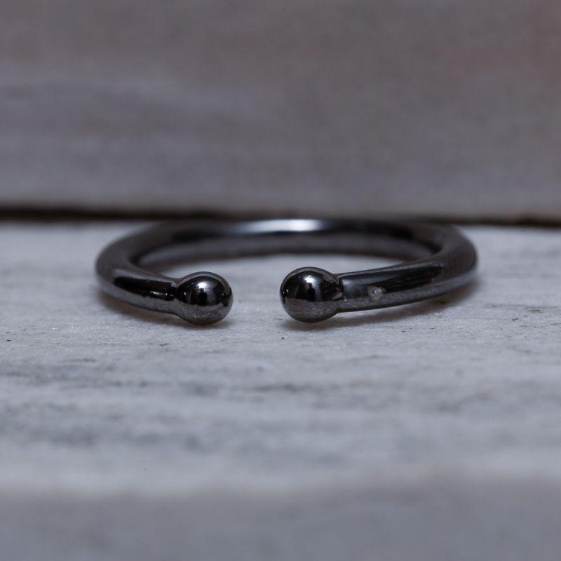 ANEL REGULÁVEL LISO E COM 2 ESFERAS BANHO RÓDIO NEGRO