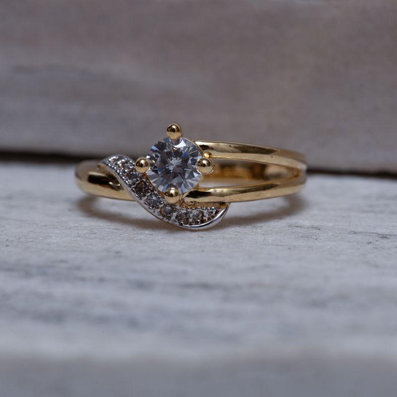 ANEL SOLITÁRIO COM CANETA RÓDIO BRANCO BANHO OURO 18K