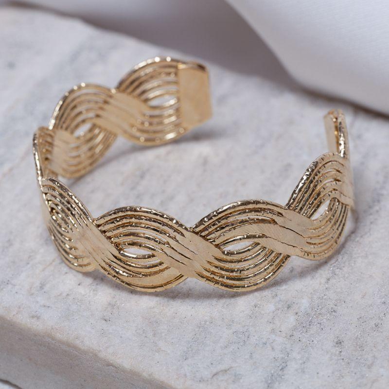 BRACELE TRANÇADO TRABALHADO BANHO OURO 18K
