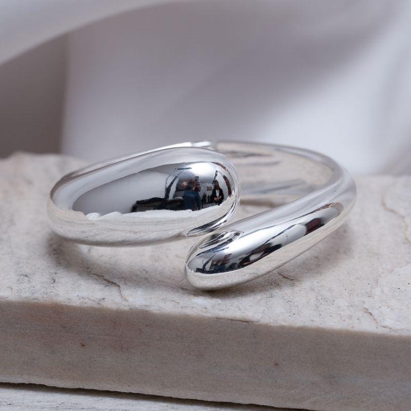 BRACELETE ABAULADO ABERTO BANHO PRATA