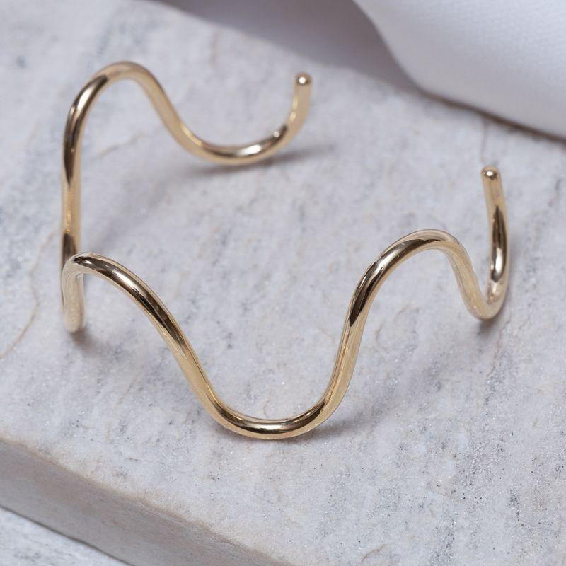 BRACELETE ONDULADO LISO GROSSO BANHO OURO 18K