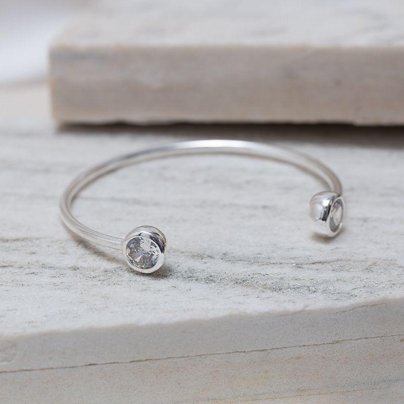 BRACELETE PONTO DE LUZ DUPLO COM PEDRA CRISTAL BANHO PRATA