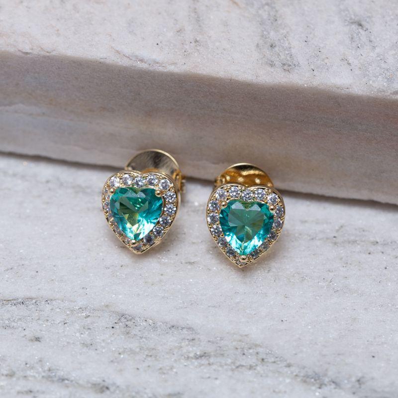 BRINCO CORAÇÃO M COM PEDRA VERDE TIFFANY BANHO PRATA