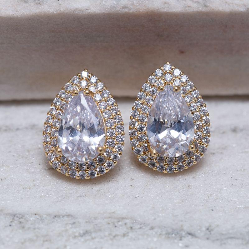 BRINCO GOTA CRAVEJADA CRISTAL BANHO OURO 18K