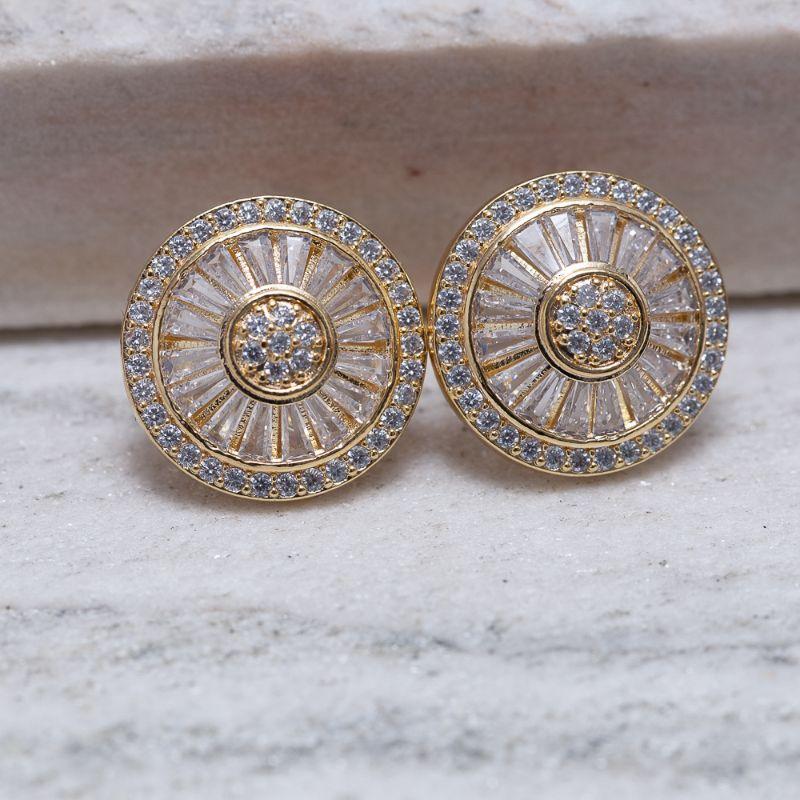 BRINCO PIZZA CRAVEJADA COM ZIRCÔNIAS NAVETE BANHO OURO 18K